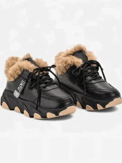 Hot Czarne sportowe sneakersy damskie z futerkiem Nonua- Obuwie Damskie Śniegowce|Ocieplane