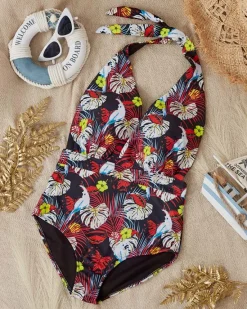 New Czarno-żółty damski wzorzysty jednoczęściowy kostium kąpielowy - Odzież Stroje Kąpielowe