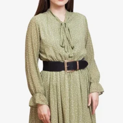 Sale Czarny damski szeroki pasek z dużą złotą klamrą z cyrkoniami - Akcesoria Damskie Paski