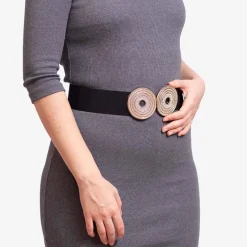 Sale Czarny elastyczny pasek ze złotą klamrą z cyrkonami - Akcesoria Damskie Paski