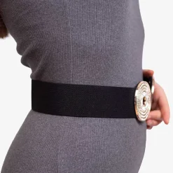 Sale Czarny elastyczny pasek ze złotą klamrą z cyrkonami - Akcesoria Damskie Paski