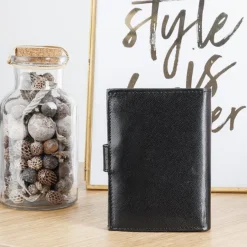 Sale Czarny portfel męski zapinany guzikiem - Akcesoria Portfele