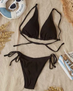 Discount Czarny prążkowany dwuczęściowy strój kąpielowy damski PLUS SIZE - Bielizna Stroje Kąpielowe|Plus Size