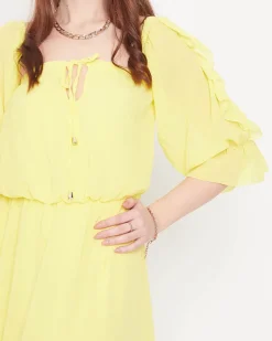 Best Damska żółta sukienka maxi hiszpanka - Odzież Sukienki Letnie|Sukienki Długie