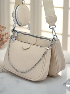 Online Damska torebka skórzana Perseida Multi Beige z łańcuszkiem i saszetką Damskie Małe Torebki