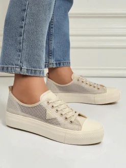 Best Damskie beżowe tenisówki Callista Mesh – płaski obcas, kolekcja Lato Jesień Trampki