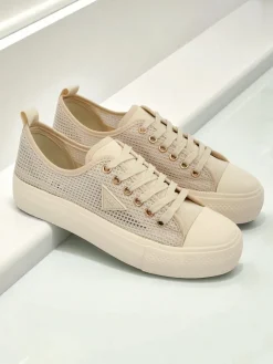 Best Damskie beżowe tenisówki Callista Mesh – płaski obcas, kolekcja Lato Jesień Trampki