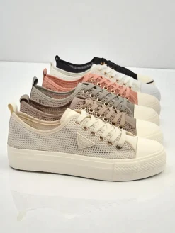 Best Damskie beżowe tenisówki Callista Mesh – płaski obcas, kolekcja Lato Jesień Trampki