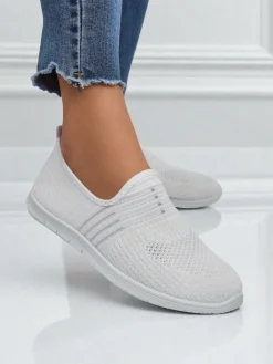 Best Damskie białe slip-ony Tkanina Callisto – lekkie buty na wiosnę i lato Półbuty