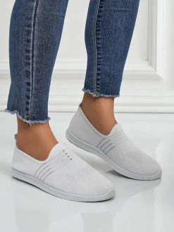 Best Damskie białe slip-ony Tkanina Callisto – lekkie buty na wiosnę i lato Półbuty