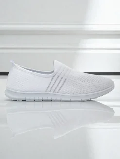 Best Damskie białe slip-ony Tkanina Callisto – lekkie buty na wiosnę i lato Półbuty