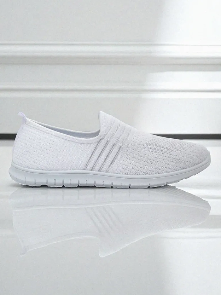 Best Damskie białe slip-ony Tkanina Callisto – lekkie buty na wiosnę i lato Półbuty