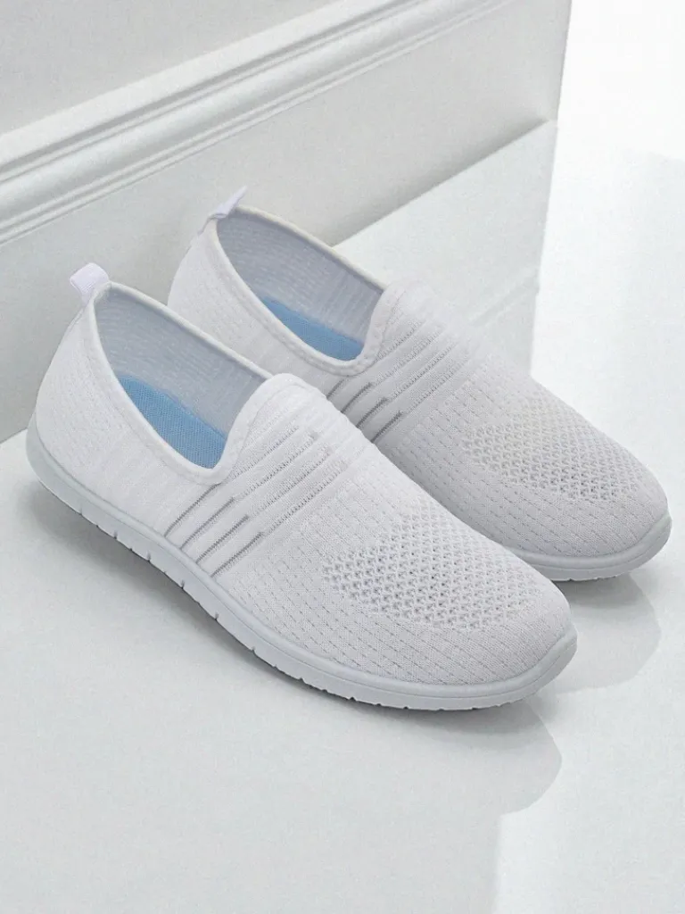 Best Damskie białe slip-ony Tkanina Callisto – lekkie buty na wiosnę i lato Półbuty