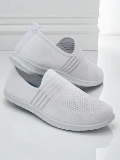 Best Damskie białe slip-ony Tkanina Callisto – lekkie buty na wiosnę i lato Półbuty