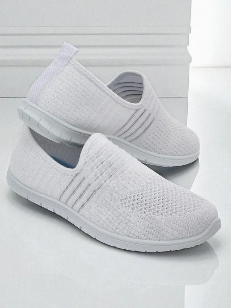 Best Damskie białe slip-ony Tkanina Callisto – lekkie buty na wiosnę i lato Półbuty