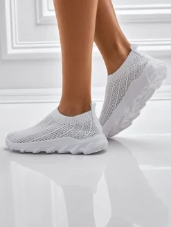 Clearance Damskie białe tenisówki Astrea z przewiewnej tkaniny na płaskiej podeszwie Damskie Bieganie, Ćwiczenia I Trening