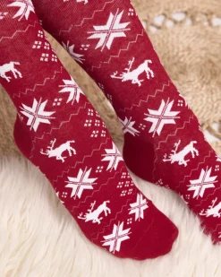 Online Damskie bordowe długie świąteczne skarpety - Bielizna Skarpetki