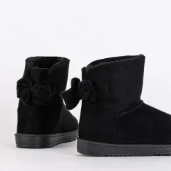 Best Damskie Botki Aurelia w Czarnym Kolorze na Płaskim Obcasie Śniegowce