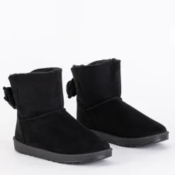 Best Damskie Botki Aurelia w Czarnym Kolorze na Płaskim Obcasie Śniegowce