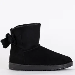 Best Damskie Botki Aurelia w Czarnym Kolorze na Płaskim Obcasie Śniegowce