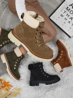 Best Damskie botki trapery z kożuszkiem Tessara Trapery|Botki Z Delikatnym Ociepleniem