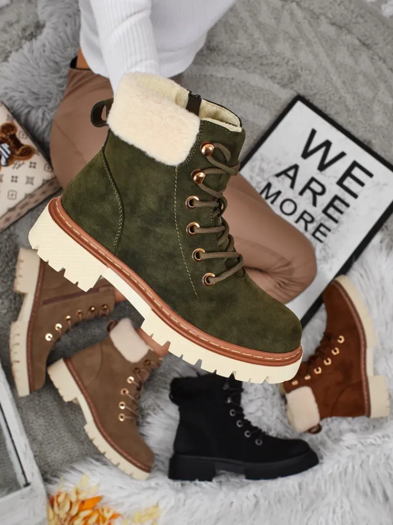 Sale Damskie botki trapery z kożuszkiem Tessara Trapery|Botki Z Delikatnym Ociepleniem