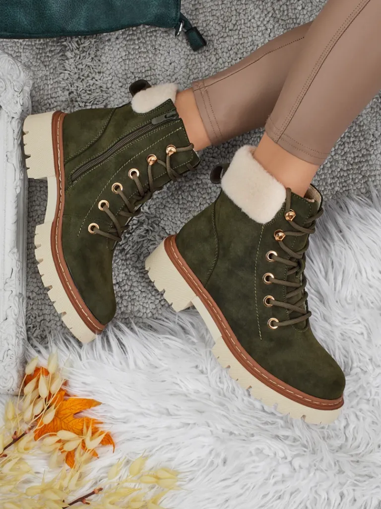 Sale Damskie botki trapery z kożuszkiem Tessara Trapery|Botki Z Delikatnym Ociepleniem