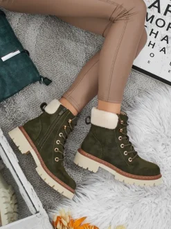 Sale Damskie botki trapery z kożuszkiem Tessara Trapery|Botki Z Delikatnym Ociepleniem