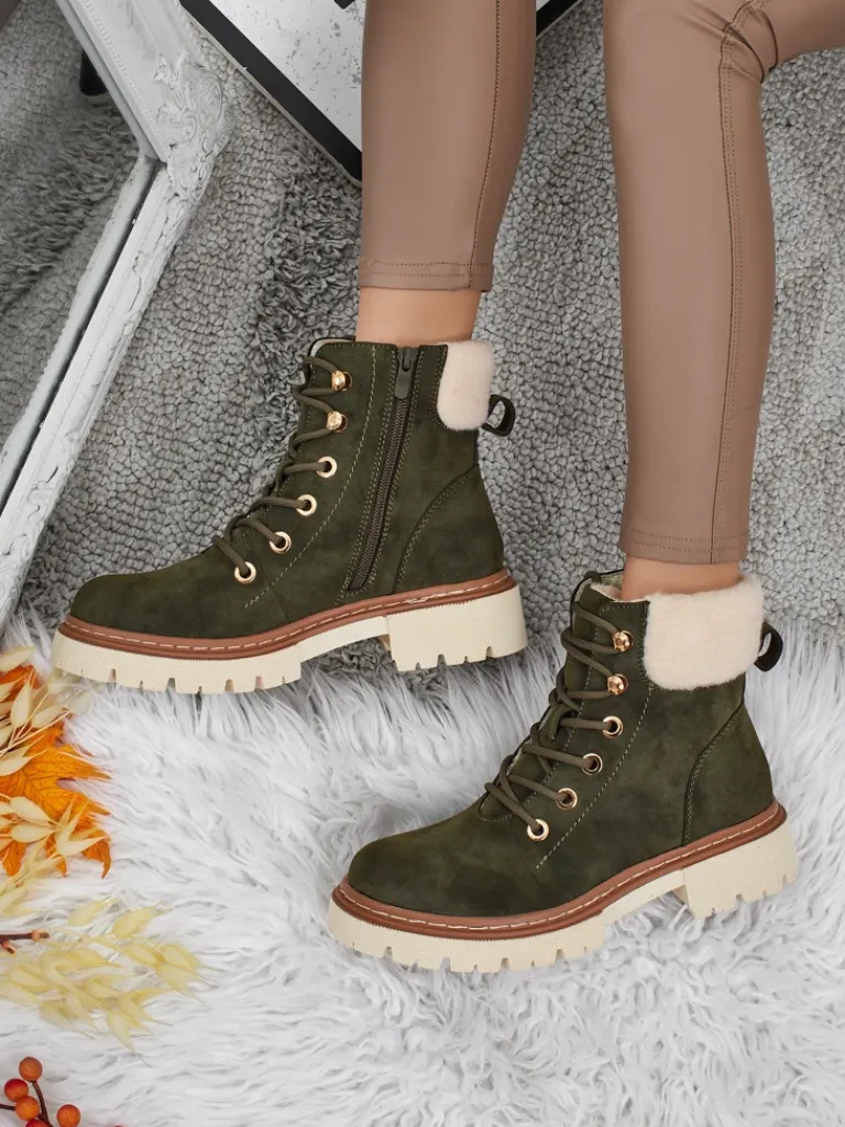 Sale Damskie botki trapery z kożuszkiem Tessara Trapery|Botki Z Delikatnym Ociepleniem