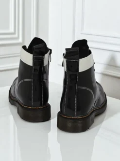 Hot Damskie botki z ekologicznej skóry lakierowanej Echo Dust Botki Bez Ocieplenia|Botki Sznurowane