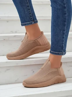 New Damskie buty slip on Selene Beżowe – wygodne sneakersy na płaskim obcasie Damskie Ugc|Bieganie, Ćwiczenia I Trening