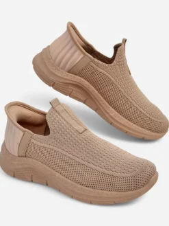 New Damskie buty slip on Selene Beżowe – wygodne sneakersy na płaskim obcasie Damskie Ugc|Bieganie, Ćwiczenia I Trening