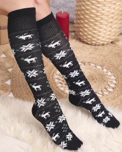 Best Damskie czarne długie świąteczne skarpety - Bielizna Skarpetki