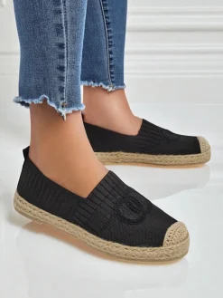 Best Damskie espadryle Atena czarne – płaski obcas, skóra ekologiczna zamszowa Espadryle Płaskie