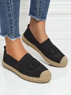 Best Damskie espadryle Atena czarne – płaski obcas, skóra ekologiczna zamszowa Espadryle Płaskie
