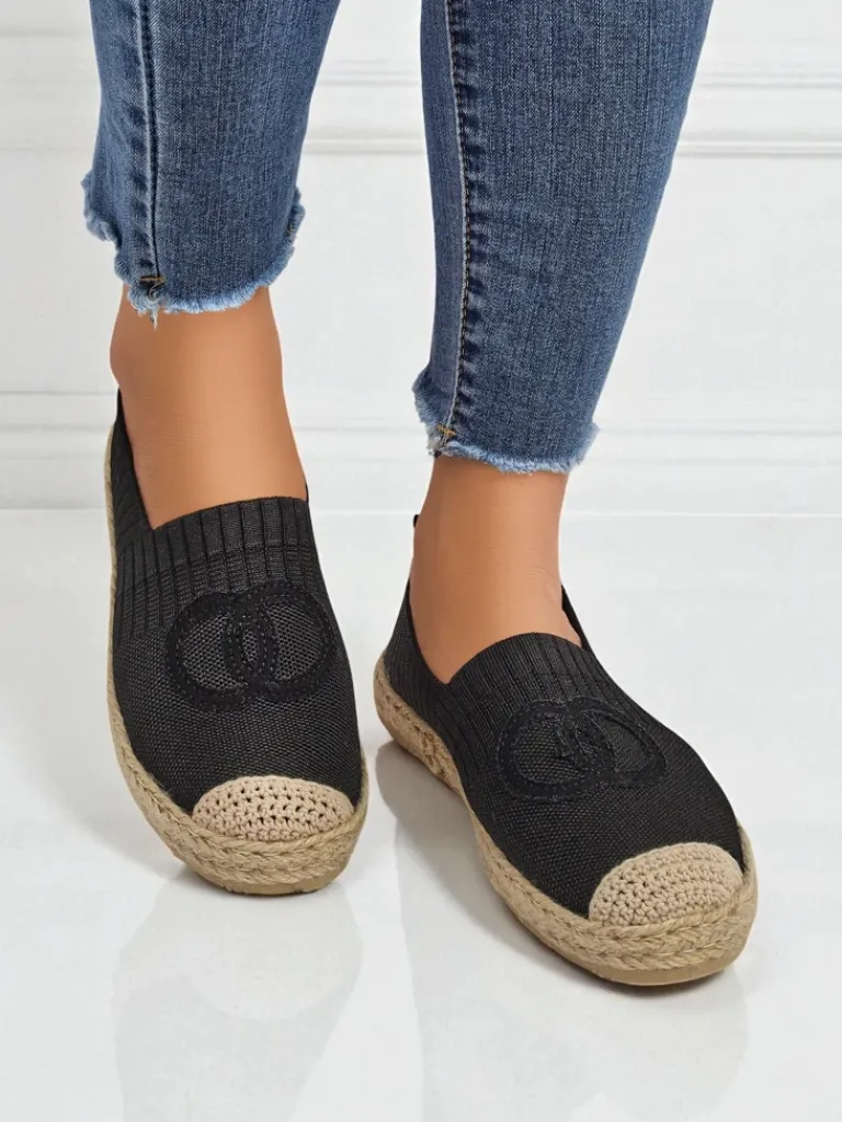 Best Damskie espadryle Atena czarne – płaski obcas, skóra ekologiczna zamszowa Espadryle Płaskie