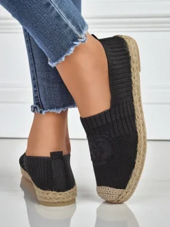 Best Damskie espadryle Atena czarne – płaski obcas, skóra ekologiczna zamszowa Espadryle Płaskie