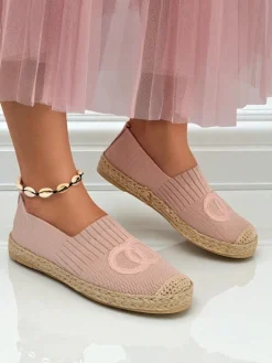 Clearance Damskie espadryle Theodora różowe z zamszowej skóry ekologicznej, płaskie Espadryle Płaskie