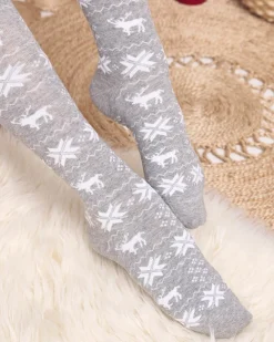 Discount Damskie jasnoszare długie świąteczne skarpety - Bielizna Skarpetki
