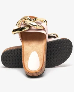 Damskie klapki Atalanta z łańcuchem – jasnoróżowe skóra eko Klapki Płaskie