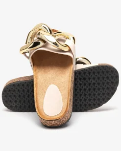 New Damskie klapki Coralia ecru na platformie z łańcuchem Klapki Płaskie