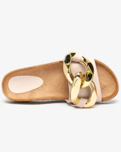 New Damskie klapki Coralia ecru na platformie z łańcuchem Klapki Płaskie