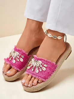 Damskie klapki Callista Fuksja na platformie z muszelkami Klapki Płaskie