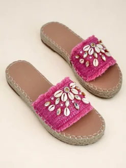 Damskie klapki Callista Fuksja na platformie z muszelkami Klapki Płaskie