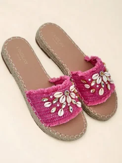 Damskie klapki Callista Fuksja na platformie z muszelkami Klapki Płaskie