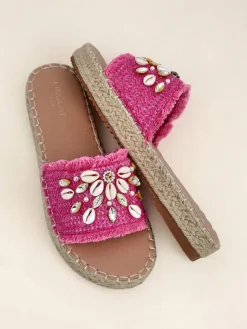 Damskie klapki Callista Fuksja na platformie z muszelkami Klapki Płaskie