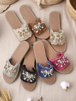 Damskie klapki Callista Fuksja na platformie z muszelkami Klapki Płaskie