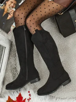 Clearance Damskie kozaki eko zamszowe Zamerre Kozaki Na Płaskim Obcasie|Kozaki Z Ociepleniem