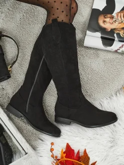 Clearance Damskie kozaki eko zamszowe Zamerre Kozaki Na Płaskim Obcasie|Kozaki Z Ociepleniem