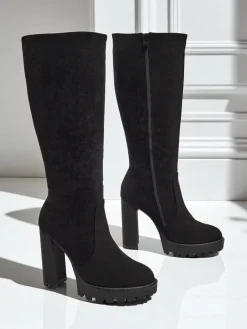 Hot Damskie kozaki eko zamszowe na słupku GaleNest Kozaki Na Obcasie|Kozaki Z Ociepleniem